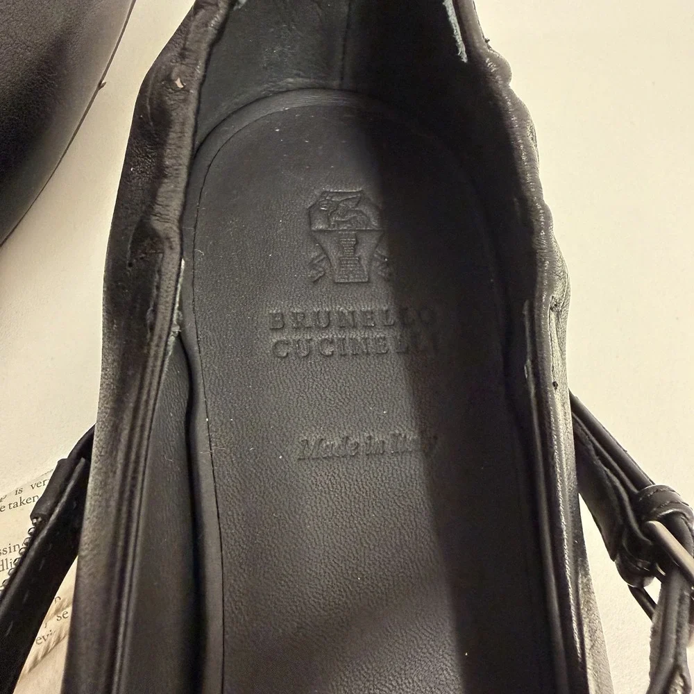 Brunello Cucinelli Mary Jane Leather Shoes Black Monili Crystal NWT $1350 38 1/2